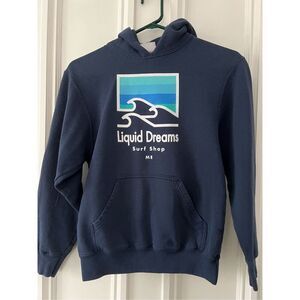 Girls navy blue liquid dreams surf pullover hoodie sweatshirt L